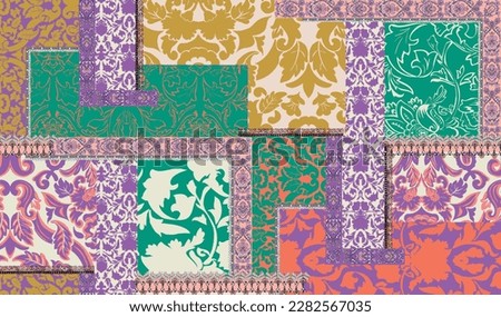patchwork floral pattern with paisley and indian flower motifs. damask style pattern for textil and decoration Royalty-Free Stock Photo #2282567035