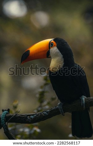 Toco Toucan (Ramphastos toco) perched on a tree branch