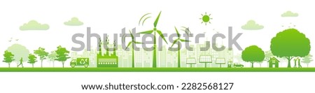 Renewable and Eco Friendly Energy Concept Banner. Flat design elements for Clean Environment, Technological sustainable development and Alternative Energy concept, Vector illustration Royalty-Free Stock Photo #2282568127
