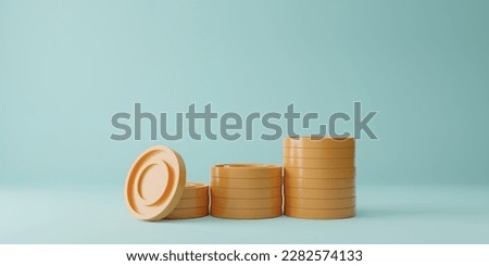 3D Gold Coin Stack on light green background, 3D Coin icon for web banner and mobile app icon. 3d render