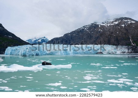 Landscape of ice glaciers melting. Sunny melting glacial ice atlantic ocean greenland.