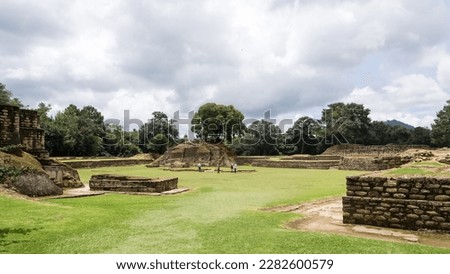View of Iximche, a Pre-Columbian Mesoamerican archaeological site in the western highlands of Guatemala and the capital of the Late Postclassic Kaqchikel Maya kingdom (1470 – 1524)  Royalty-Free Stock Photo #2282600579