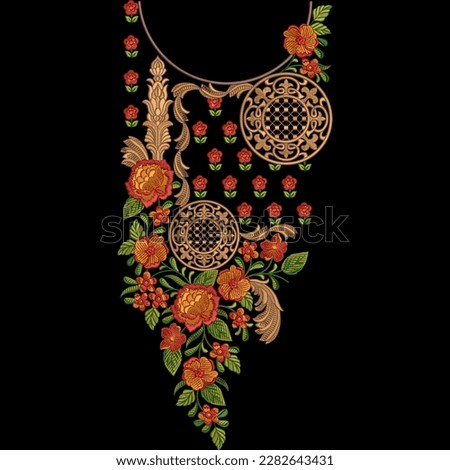 Textile embroidery neckline design for digital print on fabric