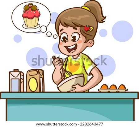 girl making cake in the kitchen cartoon vector