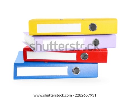 Many bright office folders isolated on white Royalty-Free Stock Photo #2282657931