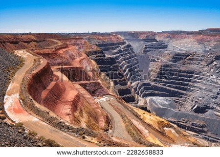 Inside the giant Super Pit or Fimiston Open Pit, the largest open pit gold mine of Australia. 
 Royalty-Free Stock Photo #2282658833