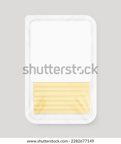 Tray container mockup with sliced cheese. Vector illustration isolated on white background. Ready for use in your design. EPS10. Royalty-Free Stock Photo #2282677149
