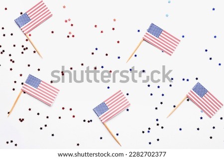 USA flags with stars on white background. Memorial Day celebration