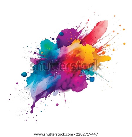 Bright colorful watercolor stain splash splatter brush stroke on white background. Modern vibrant aquarelle spot. Rainbow trendy isolated design on white. Element. Vector watercolor illustration. Royalty-Free Stock Photo #2282719447