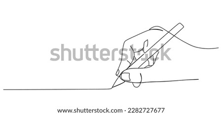 Hand holding pen Continuous line drawing. Hand drawing line with pen in one line drawing isolated on white background. Vector illustration Royalty-Free Stock Photo #2282727677