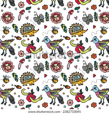 butterfly animal seamless pattern cartoon hand drawn colorful crazy funny kids