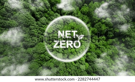 Net zero and carbon neutral concept.Net Zero text in bubbles with forest. for net zero greenhouse gas emissions target Climate neutral long term strategy on a green background. Carbon Neutrality. Royalty-Free Stock Photo #2282744447