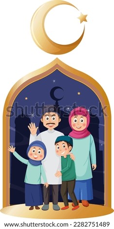 Muslim Family Cartoon Character illustration