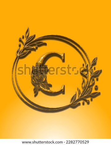 C letter photo in 3d rendering flower illustration golden background