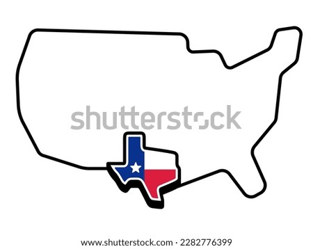 Stylized USA map with Texas state outline and flag. Vector clip art illustration.
