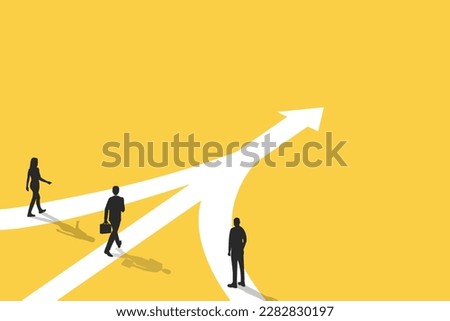 Businessman follow a arrows for business opportunities. visionary leadership different business routes but same destination. Symbol of ambition, motivation and long road ahead Royalty-Free Stock Photo #2282830197