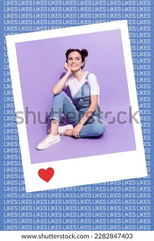 Photo cartoon comics sketch collage picture of dreamy happy lady tacking photo potrait getting likes isolated drawing background