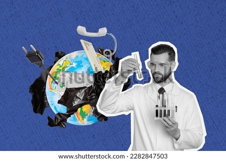 Photo cartoon comics sketch collage picture of smart clever guy creating rubbish recycle method isolated drawing background