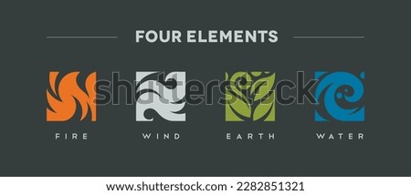 Four elements simbols set fire water wind earth icons vector logo