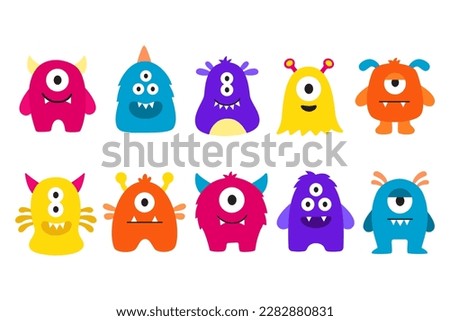 Monster character flat design vector collection. Cute monster kids illustration. Royalty-Free Stock Photo #2282880831