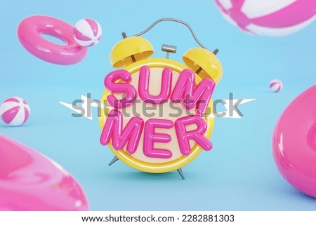 3d render realistic collage of timer watch ringing loud announce summer time ready for ocean swim vacation