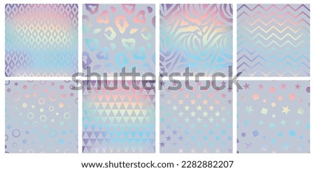 Iridescent rainbow holograms, metal background. Glitter foil gradient, sparkle silver color for unicorn paper. Decor textile, wrapping paper, wallpaper. Print for fabric. Vector neon design Royalty-Free Stock Photo #2282882207