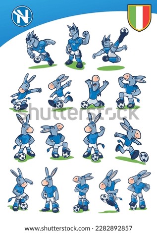 donkey naples italy blue color football mascot collection