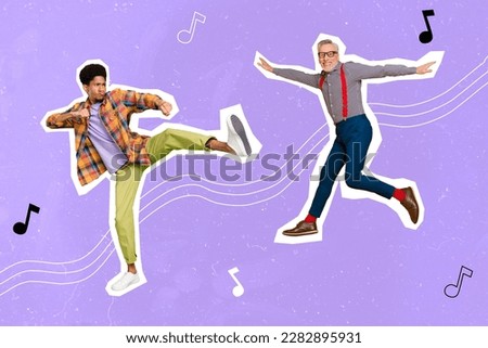 Creative picture vibrant collage of two people different age youth hipster pensioner enjoy dancing night club occasion