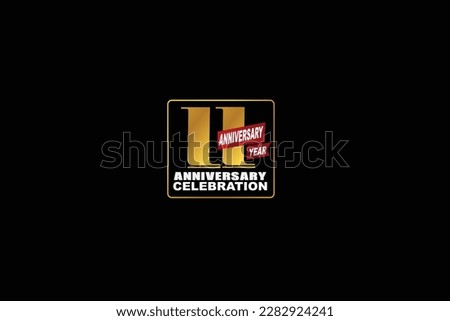 11th, 11 years, 11 year anniversary celebration rectangular abstract style logotype. anniversary with gold color isolated on black background, vector design for celebration vector.eps