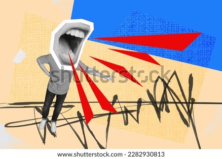 Exclusive magazine sketch collage image of angry guy screaming mouth instead of head isolated painting background Royalty-Free Stock Photo #2282930813