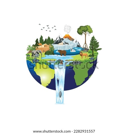 Geography and Biodiversity of the Earth,  world wildlife by Animal on earth, wildlife concept, environment day, World Habitat wildlife day, world day of endangered species, Forest and biodiversity Royalty-Free Stock Photo #2282931557
