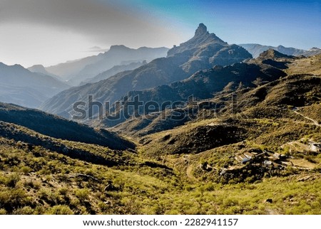 View of Rock Bentayga in the volcanic mountains Royalty-Free Stock Photo #2282941157