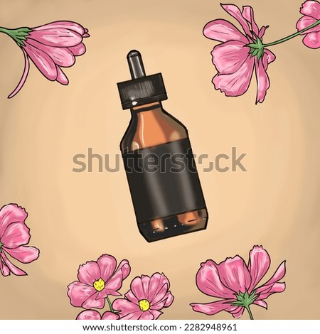 beauty illustration of face serum with flowers