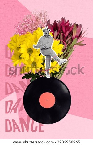 Collage artwork graphics picture of funny smiling lady dancing having fun enjoying party isolated painting background