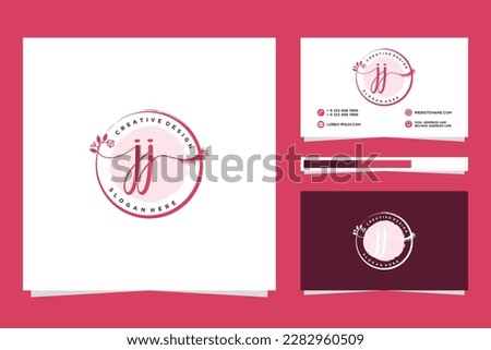 Feminine JJ Initials logo collection  with business card template.