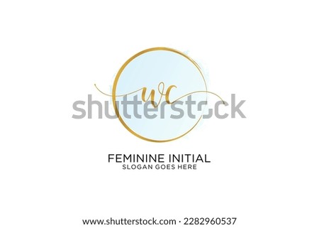WC handwriting logo with circle template vector signature, wedding, fashion, floral and botanical with creative template.