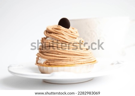 Traditional French Delicious Cake, Mont Blanc , a dessert of sweetened chestnut purée in the form of vermicelli Royalty-Free Stock Photo #2282983069