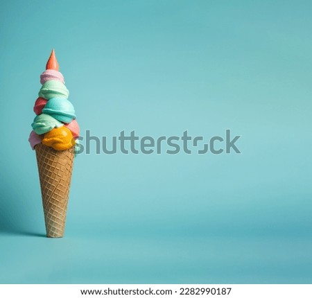 A very colored ice cream, over a flat colored background