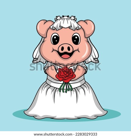 artwork illustration and T shirt design cute bride pig  character