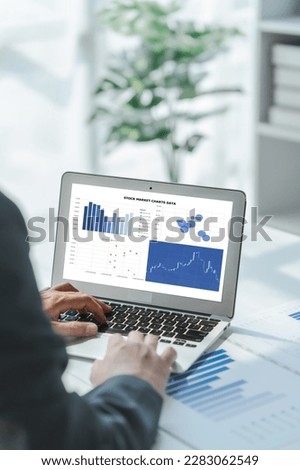 Investor increases revenue share small business stock market report and financial dashboard with key performance indicators (KPI) finance chart of business intelligence (BI) Royalty-Free Stock Photo #2283062549