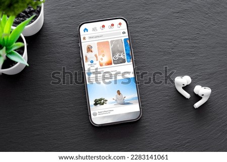 Mockup for social media content on mobile phone Royalty-Free Stock Photo #2283141061