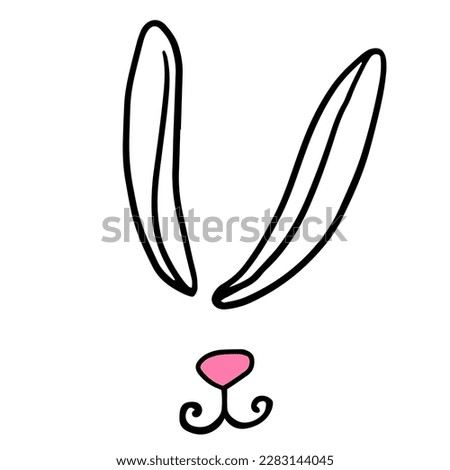 Bunny, rabbits ears and noses for decoration. Vector hand drawn doodle illustrations for Easter, carnival and nature-themed  designs. Isolated on white background