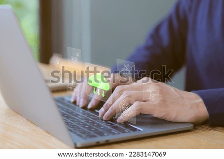 Reduce CO2 emission concept. A Man using laptop for working technology Net zero and Carbon neutrality, green business and development based on renewable energy. global climate change, global warming, Royalty-Free Stock Photo #2283147069