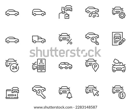 Car, vehicle, automobile. Tech review, repair, rent, purchase, car maintenance. Vector Line Icons Set. Editable Stroke. Pixel Perfect. Royalty-Free Stock Photo #2283148587