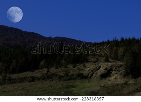 Night autumn landscape in Carpathian mountains in Ukraine