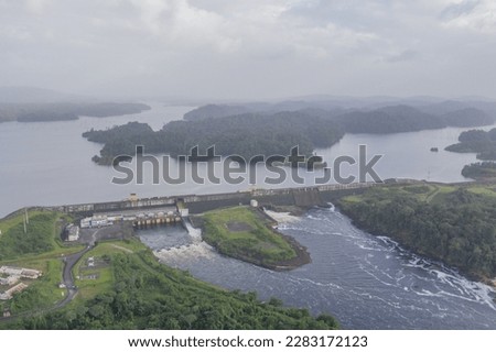 Aerial picture of the Petit-Saut electric dam in French Guiana 