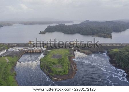 Aerial picture of the Petit-Saut electric dam in French Guiana 