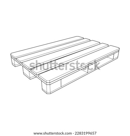 Wooden pallet vector illustration on white background . Isolated isometric outline wood container. Isometric vector outline wooden pallet. Royalty-Free Stock Photo #2283199657