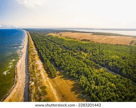 Overhead aerial view Baltic Sea Curonian Spit nature, UNESCO World Heritage Site. Natural beauty lithuania Royalty-Free Stock Photo #2283201443