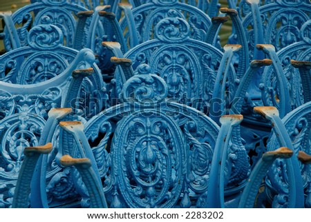 Blue chair backs and legs landscaped view
